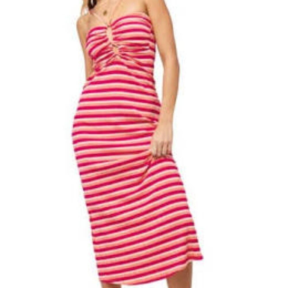 NWT L*Space Ellery Dress Women's S Fresh Squeezed Stripe Pink, Orange Midi Dress